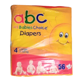 ABC DIAPERS LARGE SIZE 4 7-18KG 56PCS