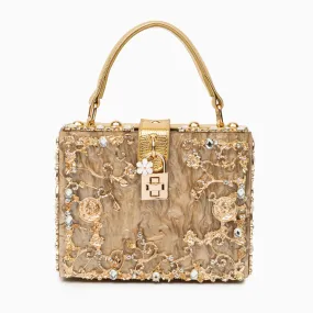 Acrylic Box Handbag - Gold