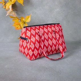 Barrel Handbags Red with White Prints.