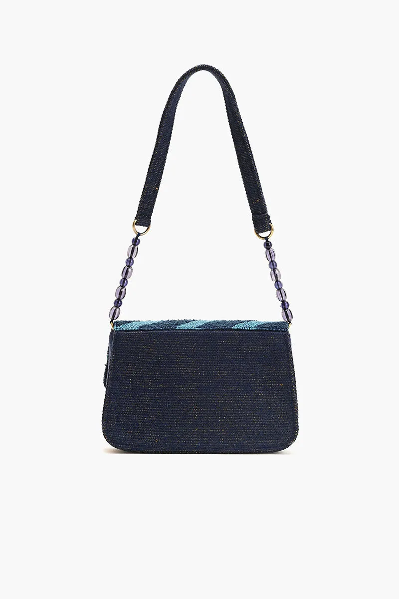 Beaded Shoulder Bag-Blue Stripe