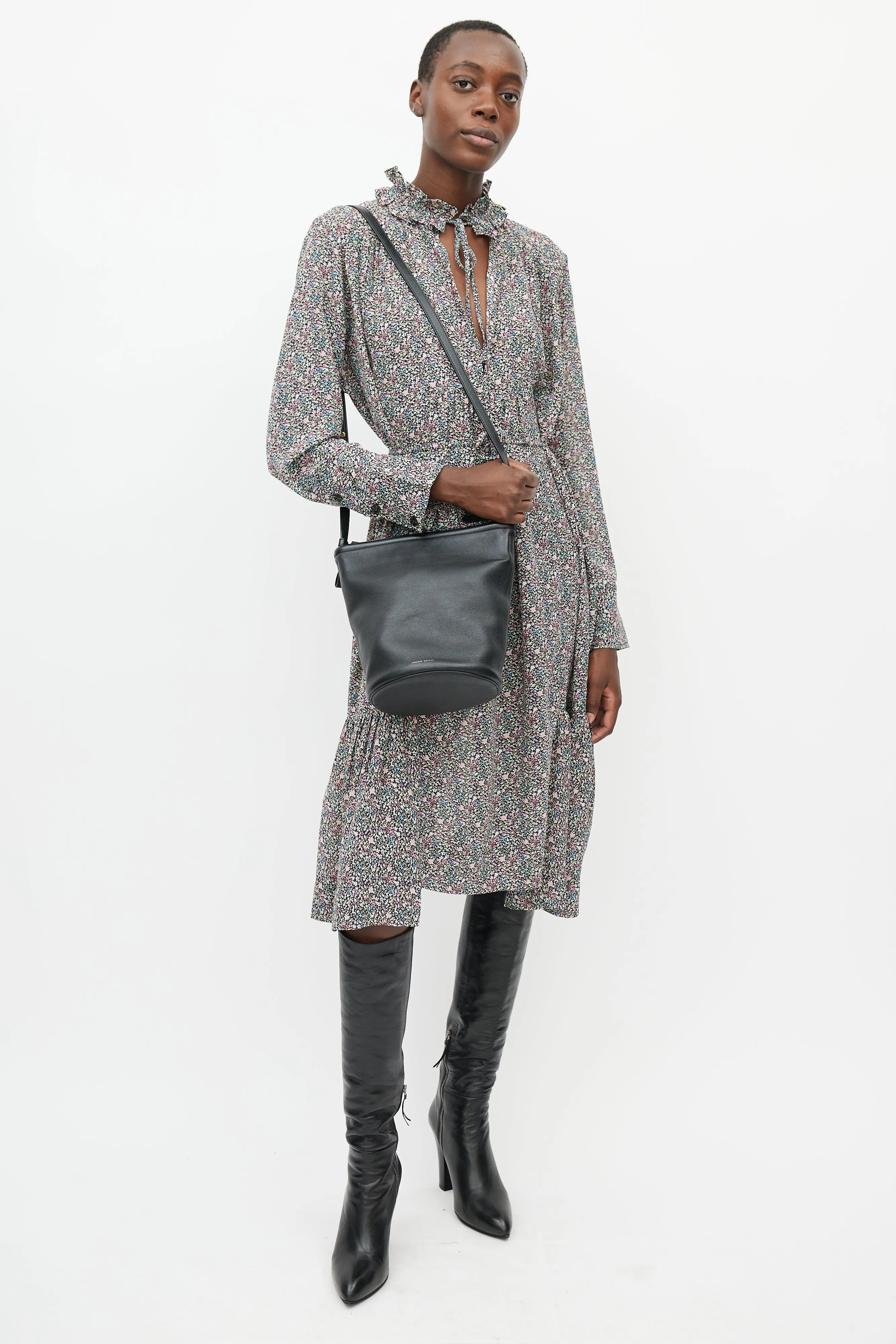 Black Leather Bucket Bag