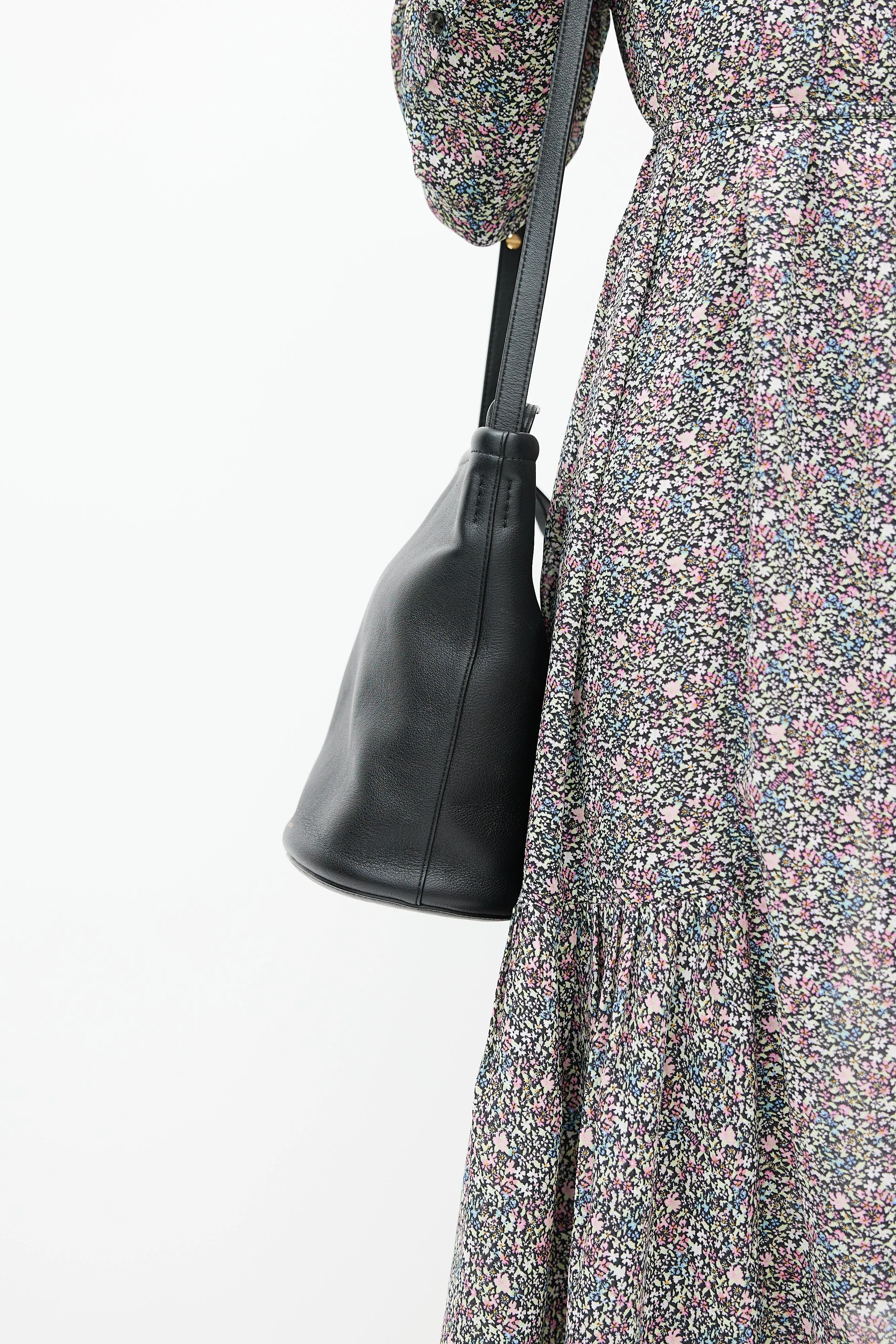 Black Leather Bucket Bag