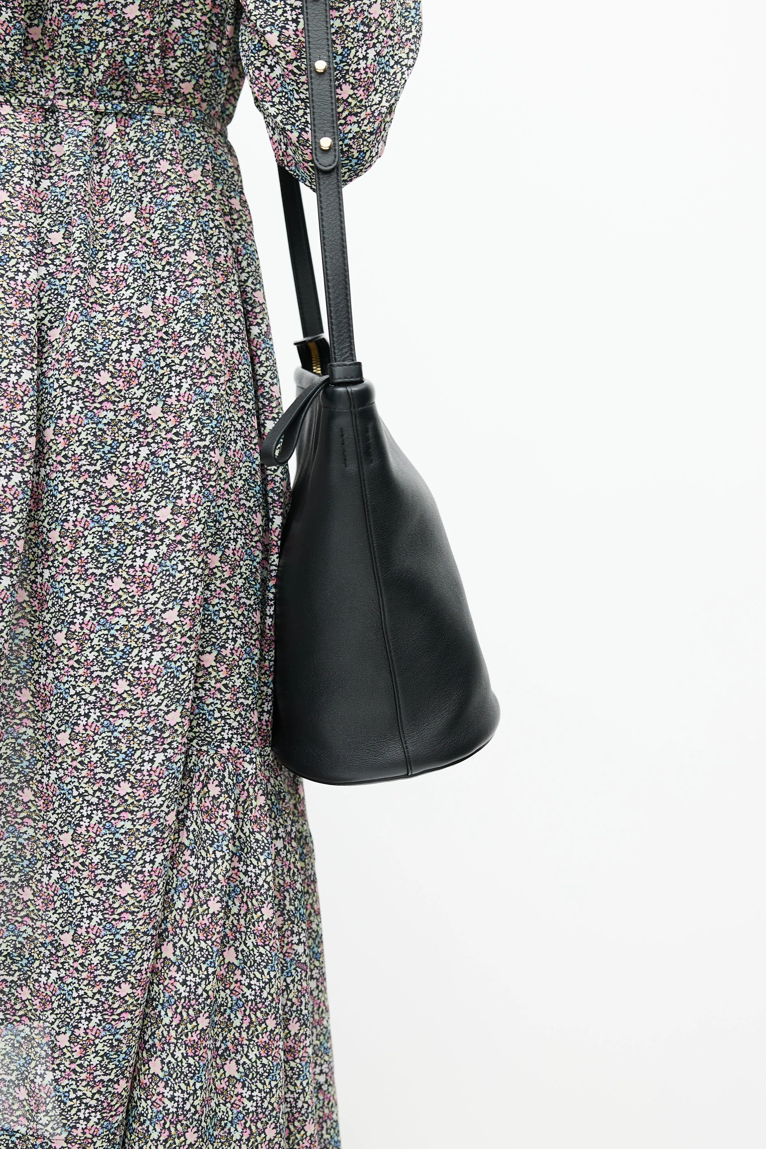 Black Leather Bucket Bag