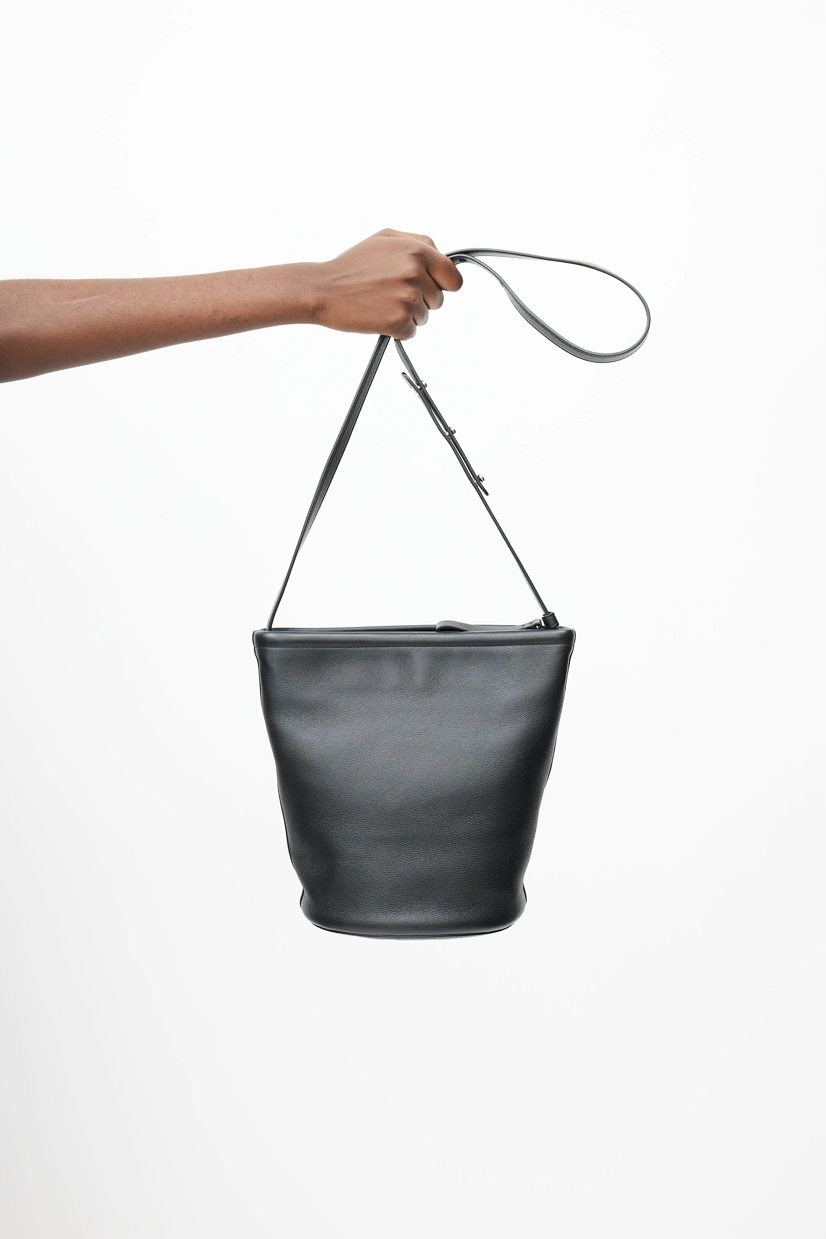 Black Leather Bucket Bag
