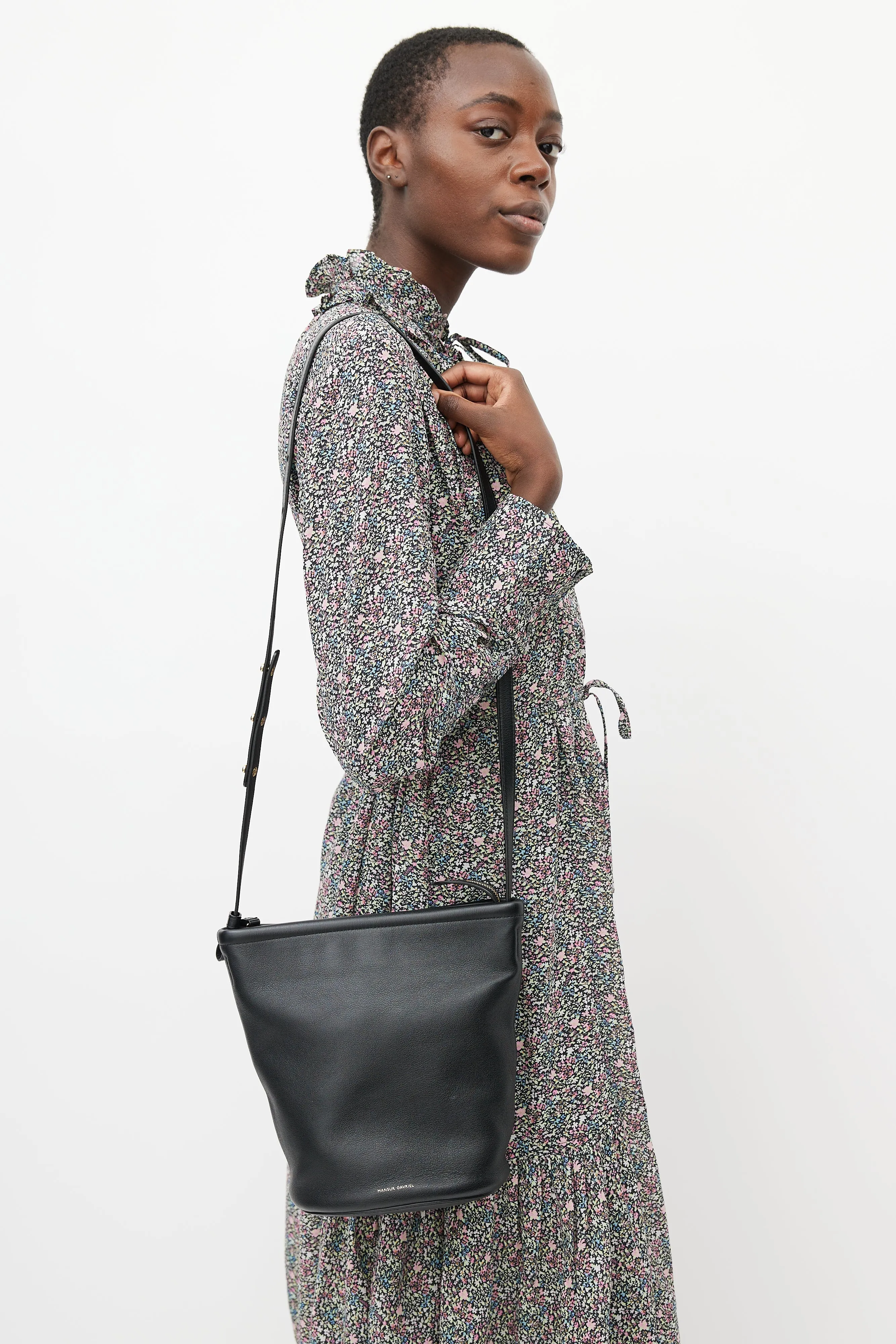 Black Leather Bucket Bag