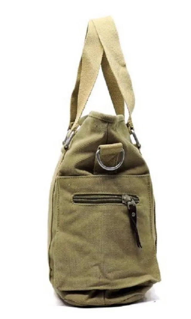 Brock Khaki Canvas Handle With Crossbody Shoulder Strap Messenger Bag