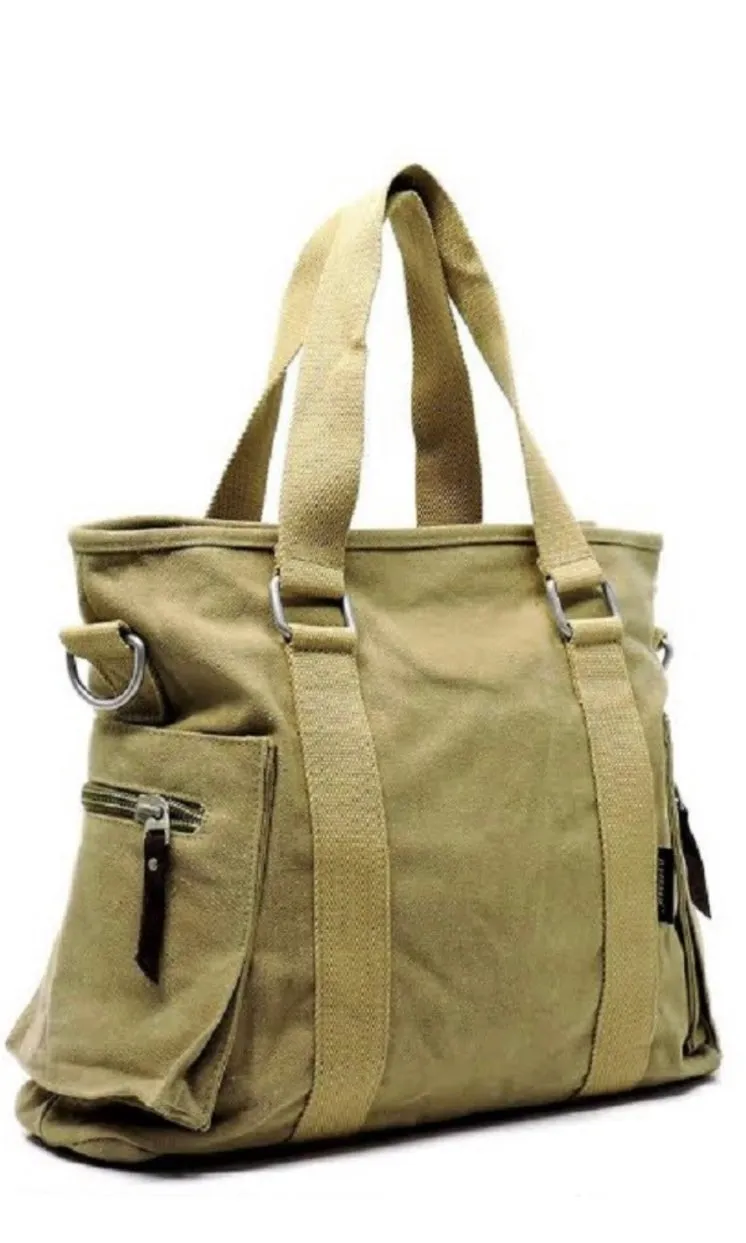 Brock Khaki Canvas Handle With Crossbody Shoulder Strap Messenger Bag