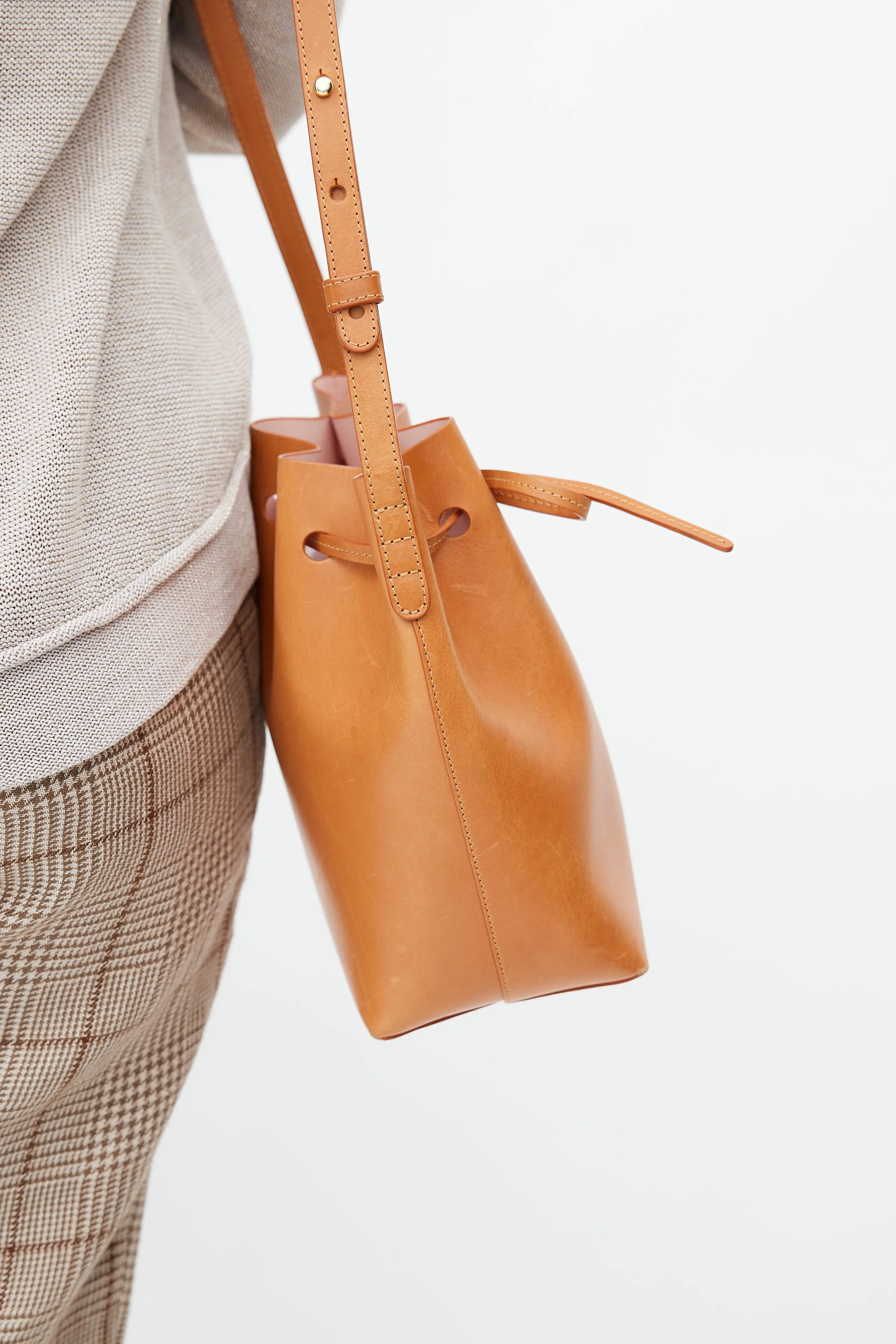Brown Leather Bucket Crossbody Bag