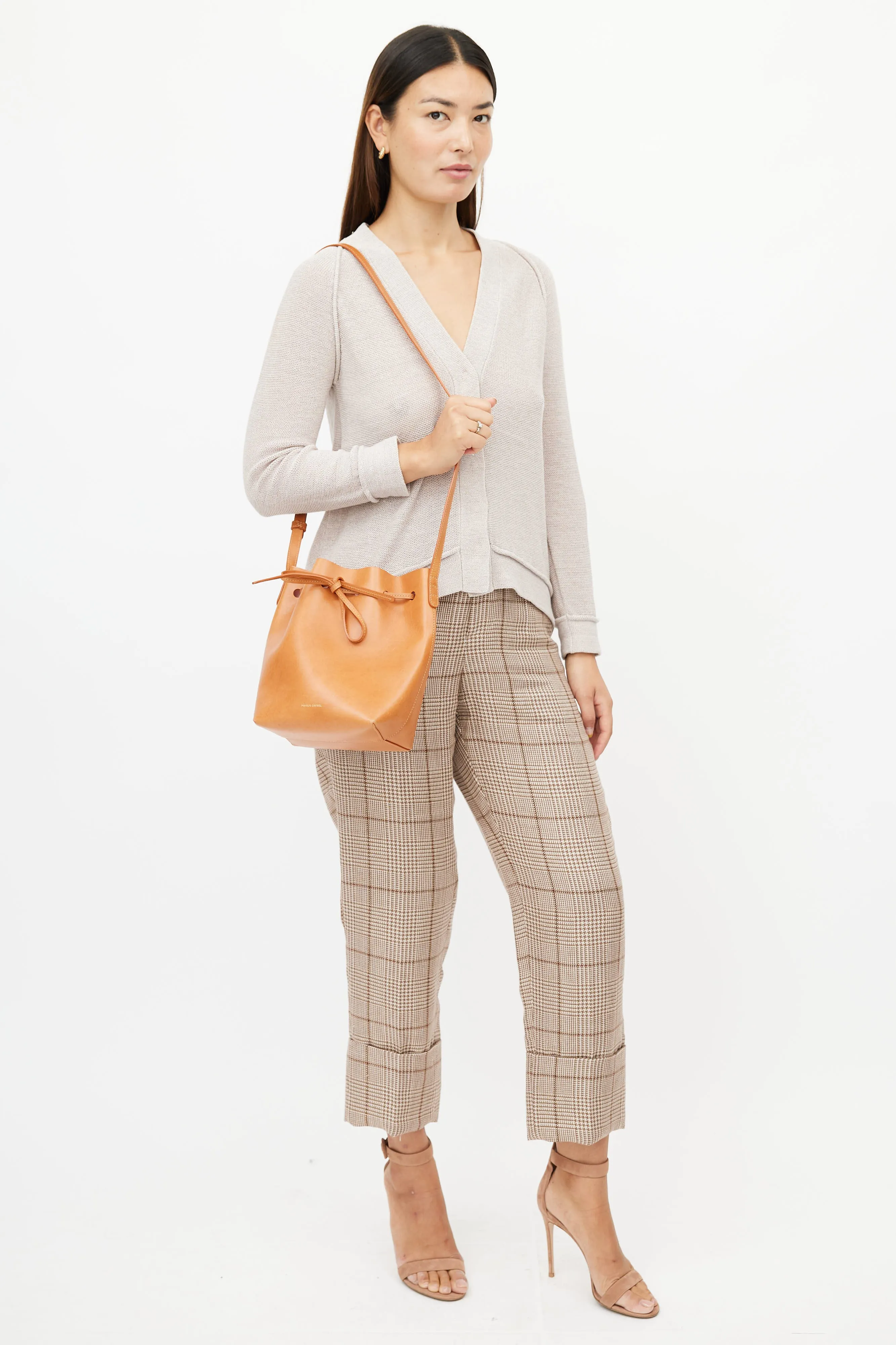 Brown Leather Bucket Crossbody Bag