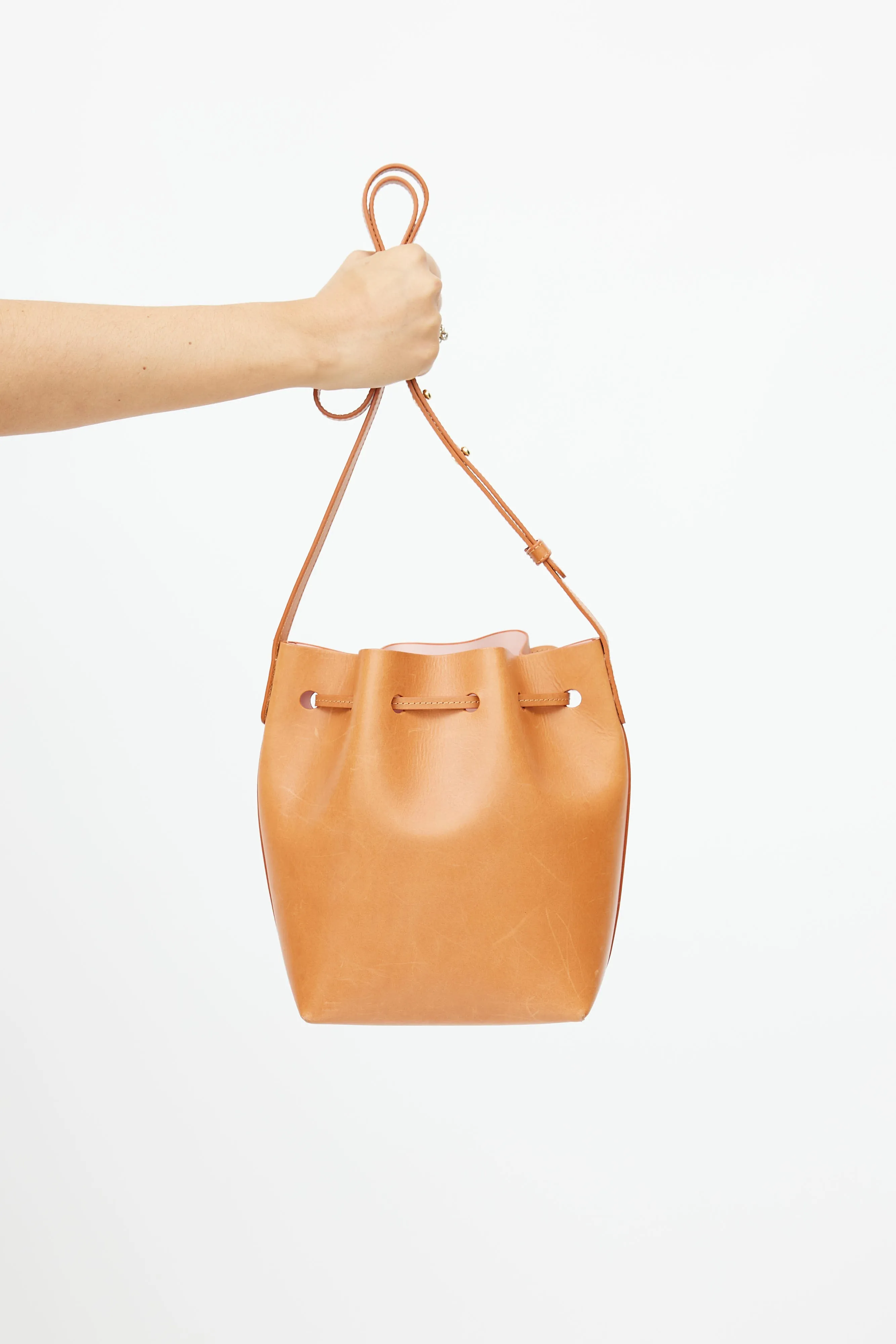 Brown Leather Bucket Crossbody Bag