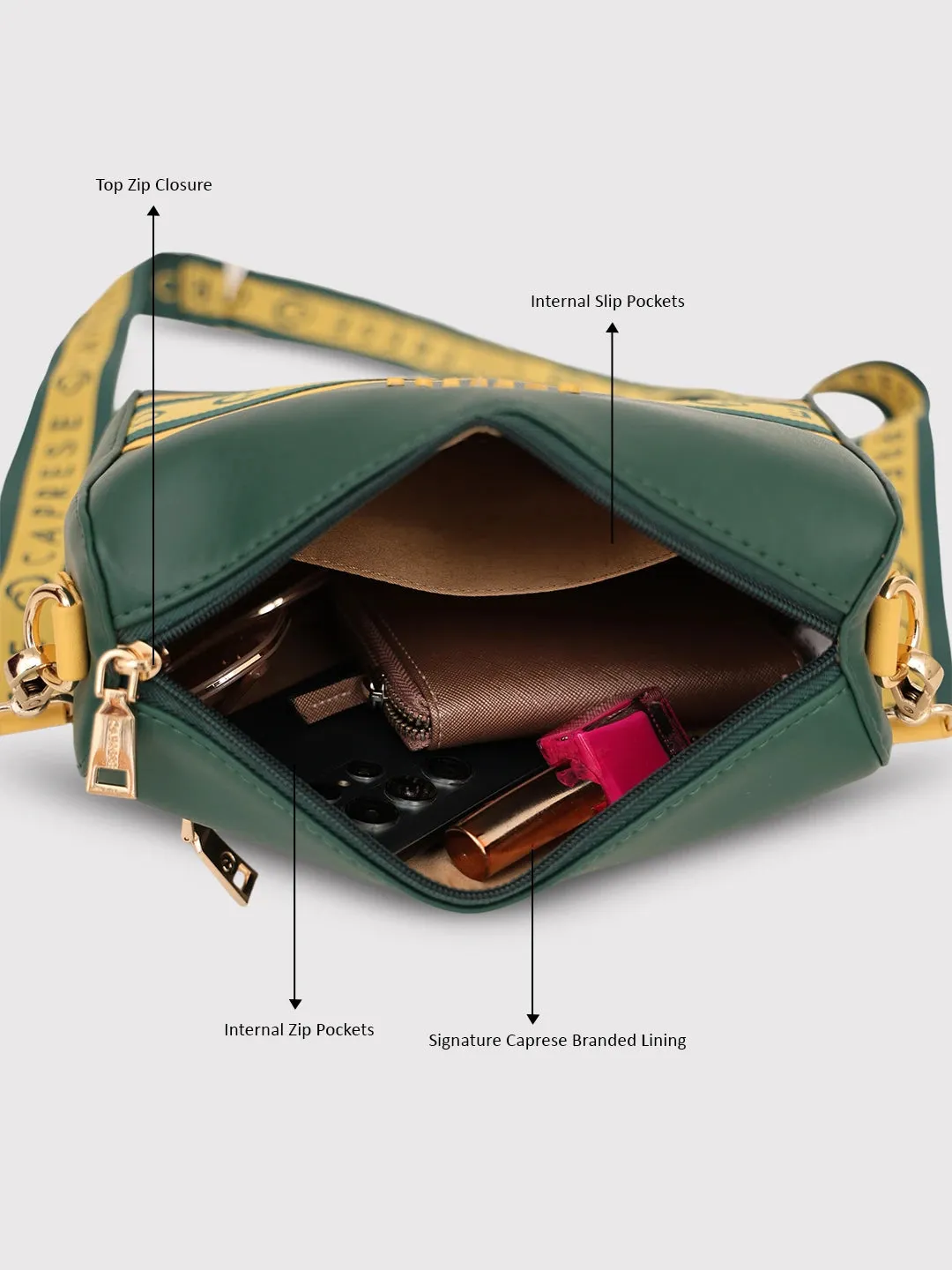 Caprese Trinity Sling Medium Solid Women'S Handbag Dark Green