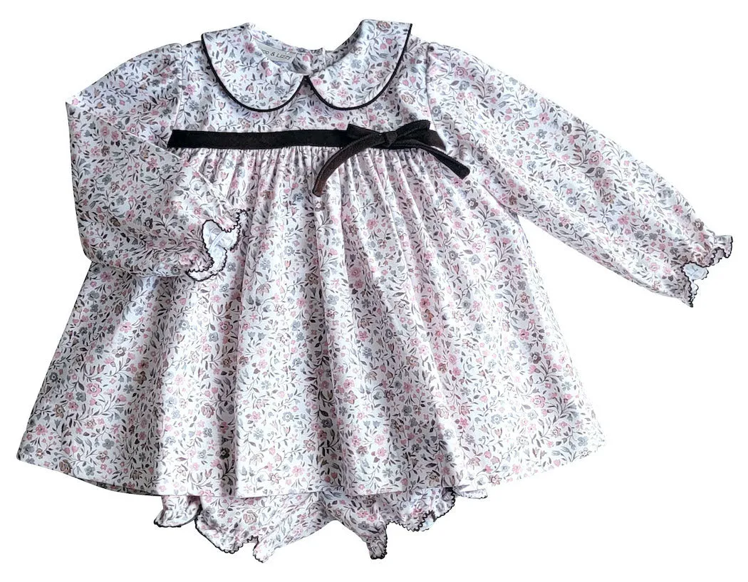 Cary - Fall Long sleeve floral and brown girl Diaper set