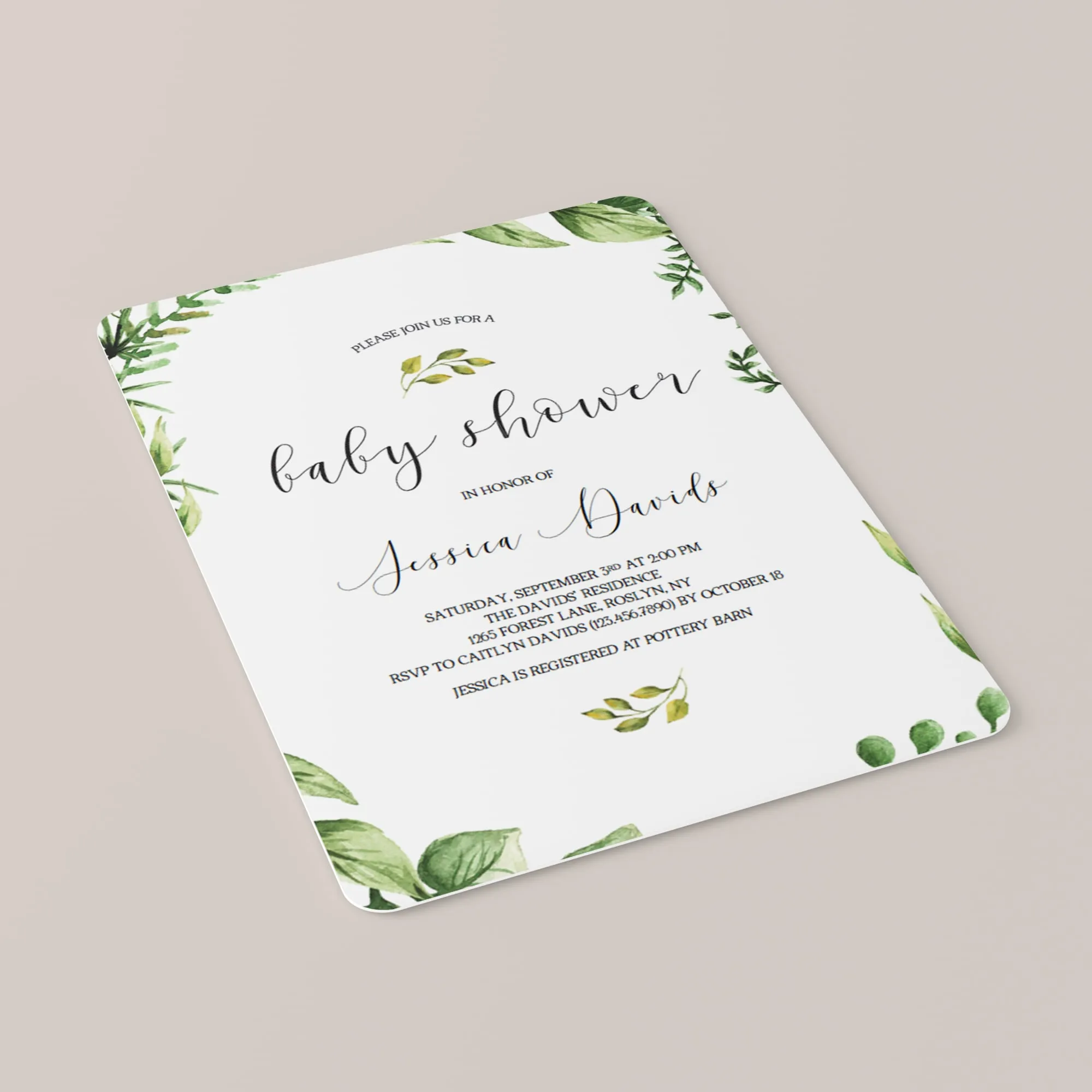 Classic Baby Shower Invitation Set Greenery Themed