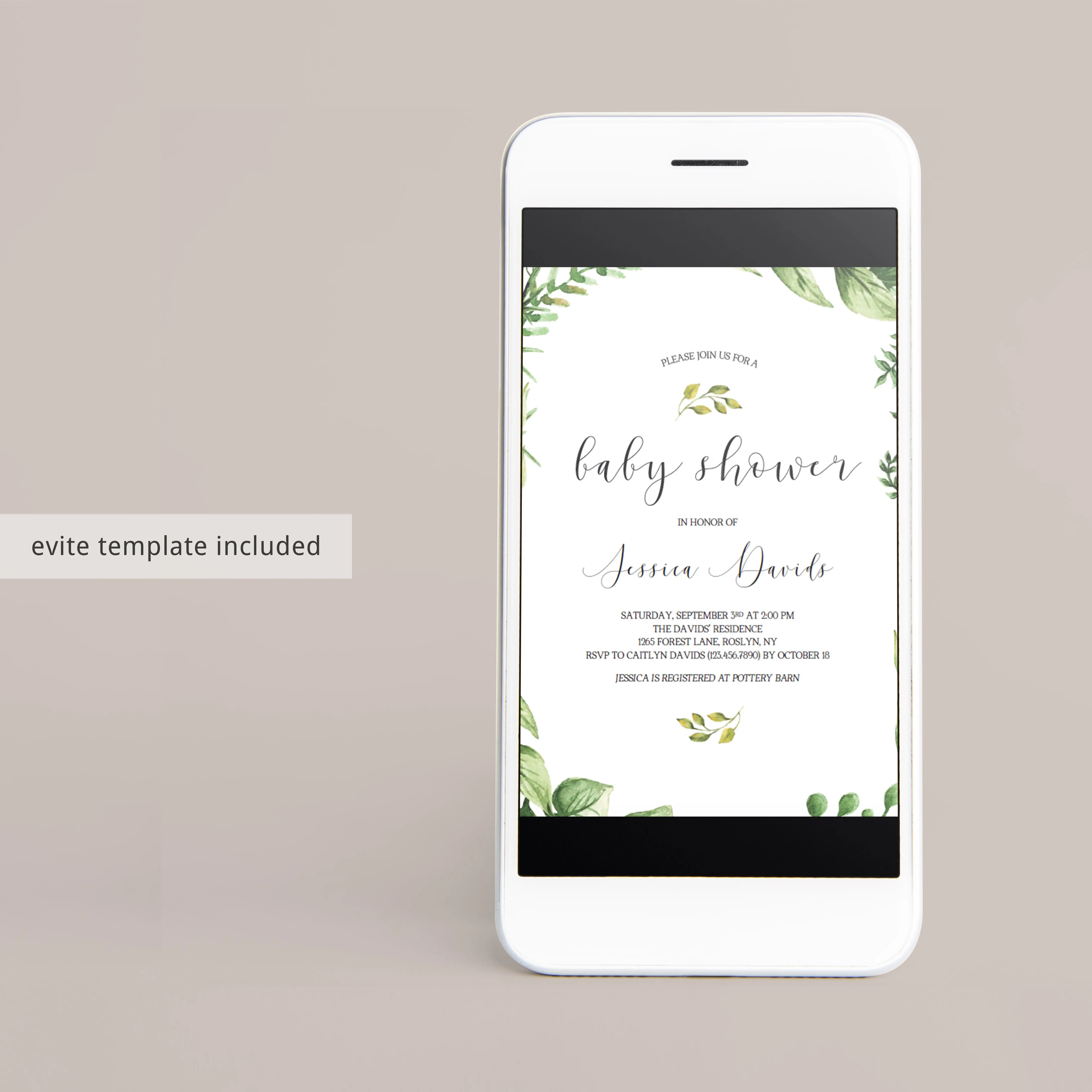 Classic Baby Shower Invitation Set Greenery Themed