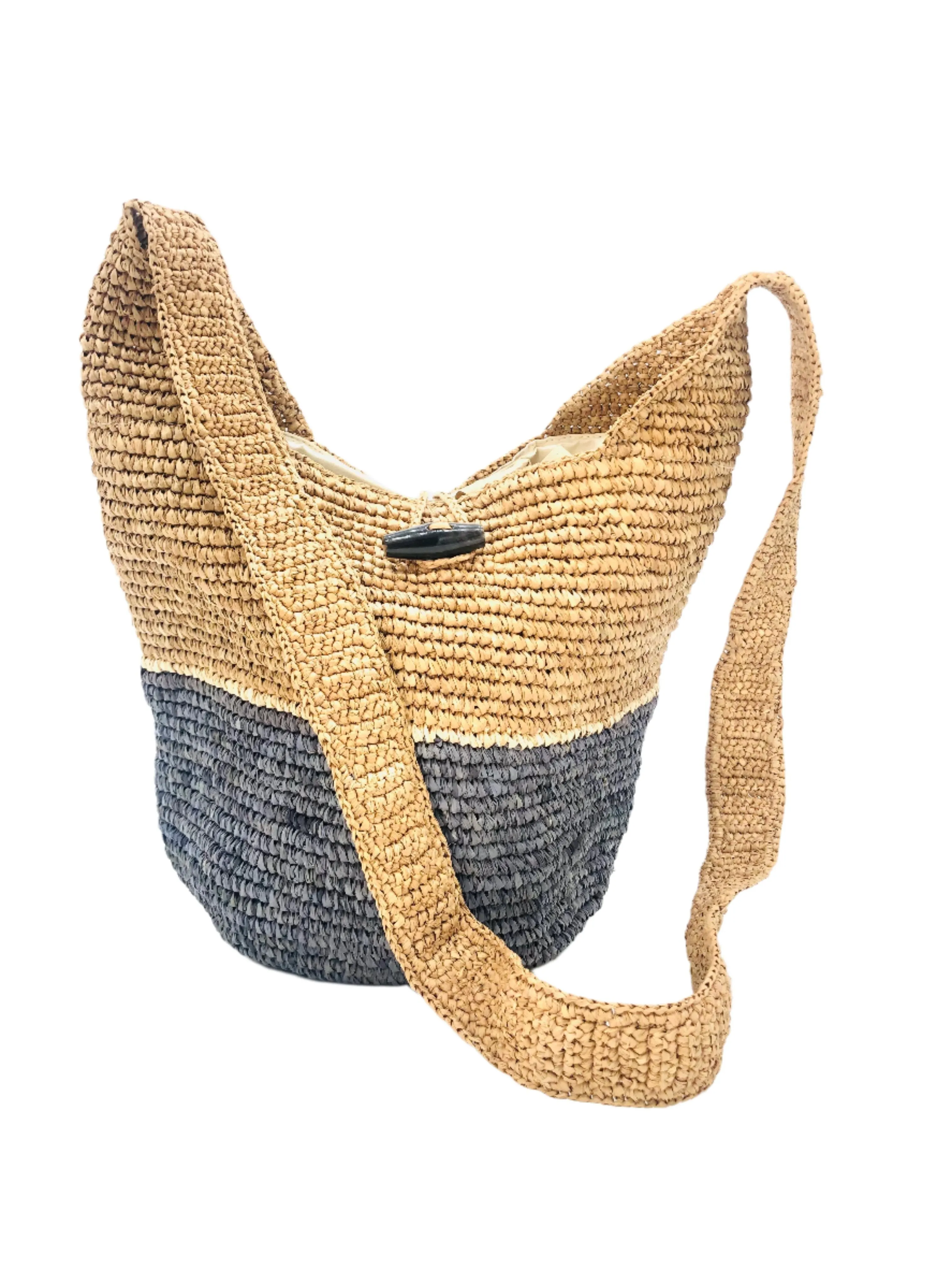 ConCon Two Tone Crochet Straw Crossbody Bag