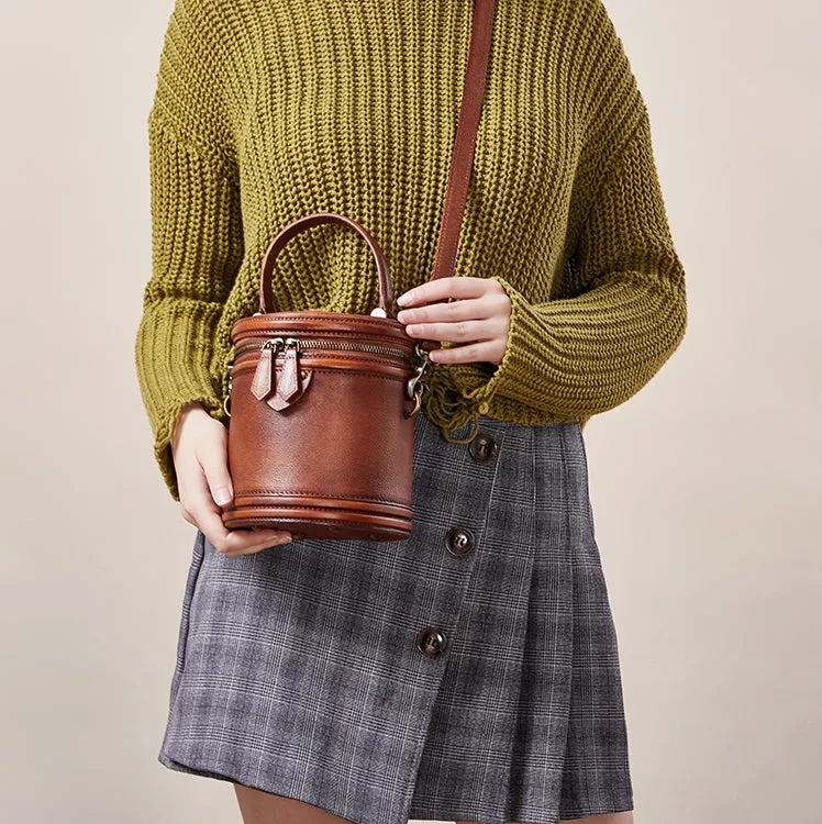 Cute Womens Red Leather Bucket Bags Shoulder Bag Purses for Women