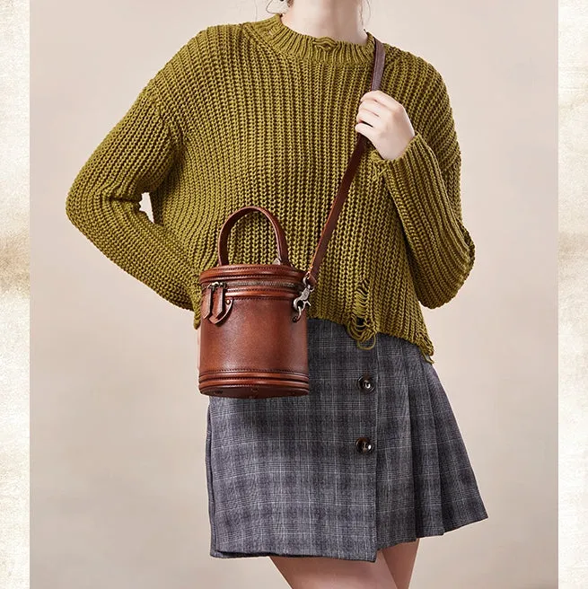 Cute Womens Red Leather Bucket Bags Shoulder Bag Purses for Women