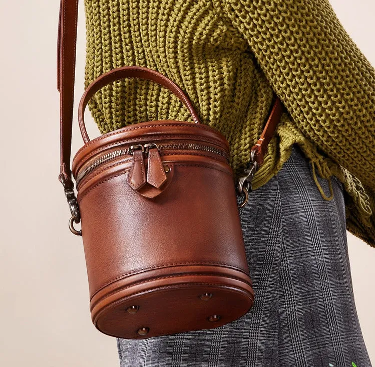 Cute Womens Red Leather Bucket Bags Shoulder Bag Purses for Women