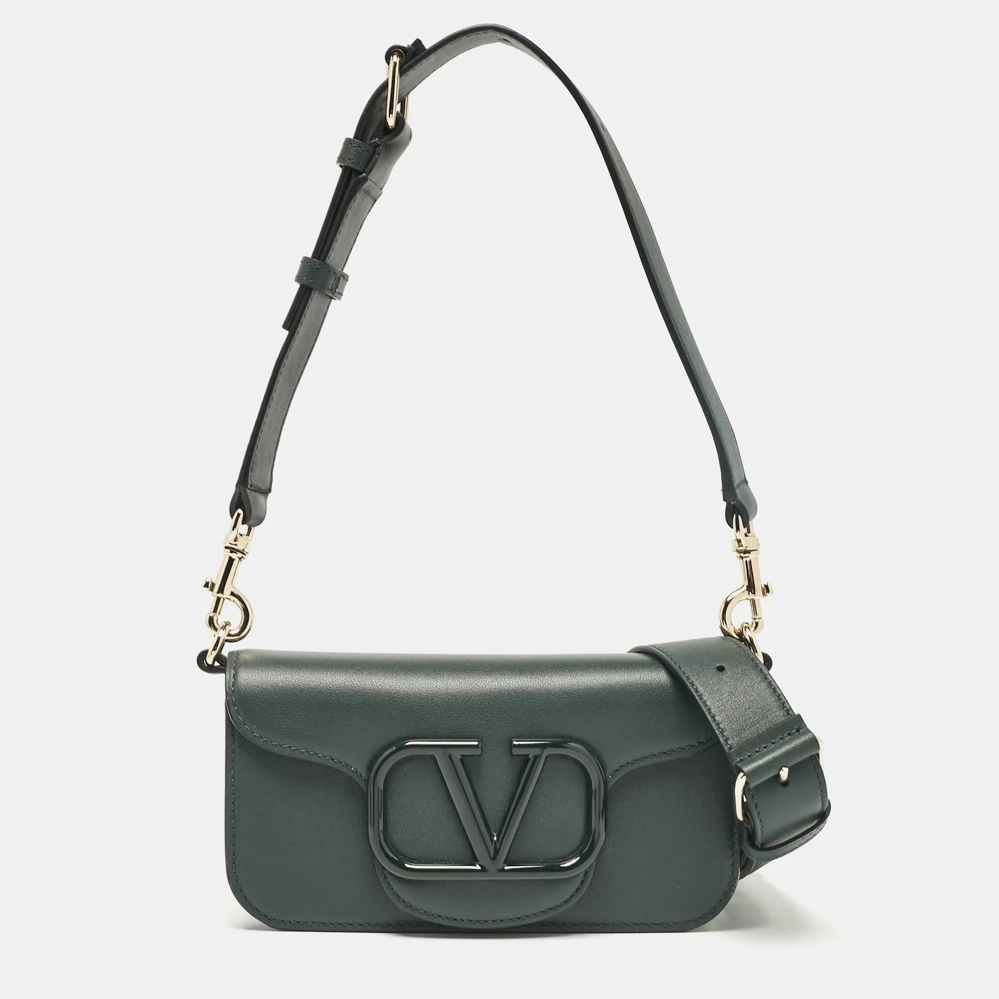 Dark Green Leather Small Loco Shoulder Bag