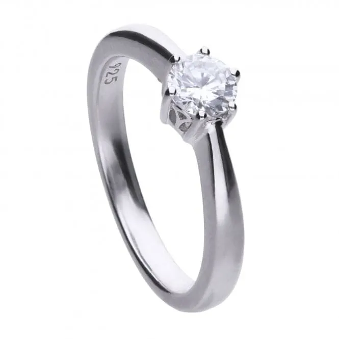 Diamonfire Silver White 6 Claw Solitaire Zirconia Ring R3618