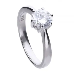 Diamonfire Silver White 6 Claw Solitaire Zirconia Ring R3621