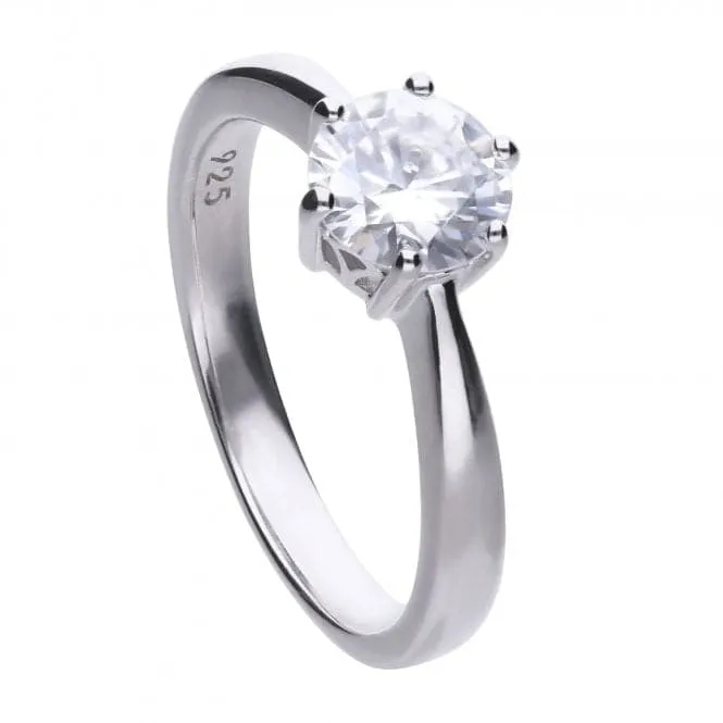 Diamonfire Silver White 6 Claw Solitaire Zirconia Ring R3621