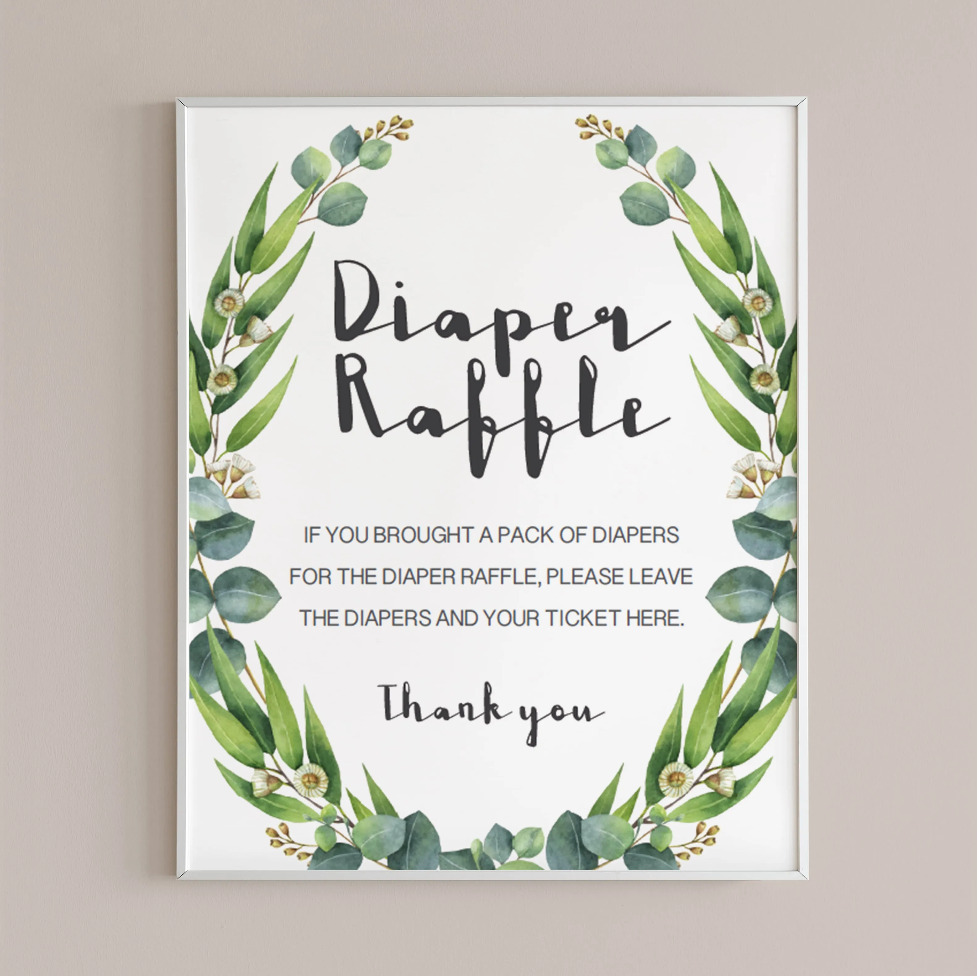 Diaper Raffle Sign Template Greenery Baby Shower Decorations