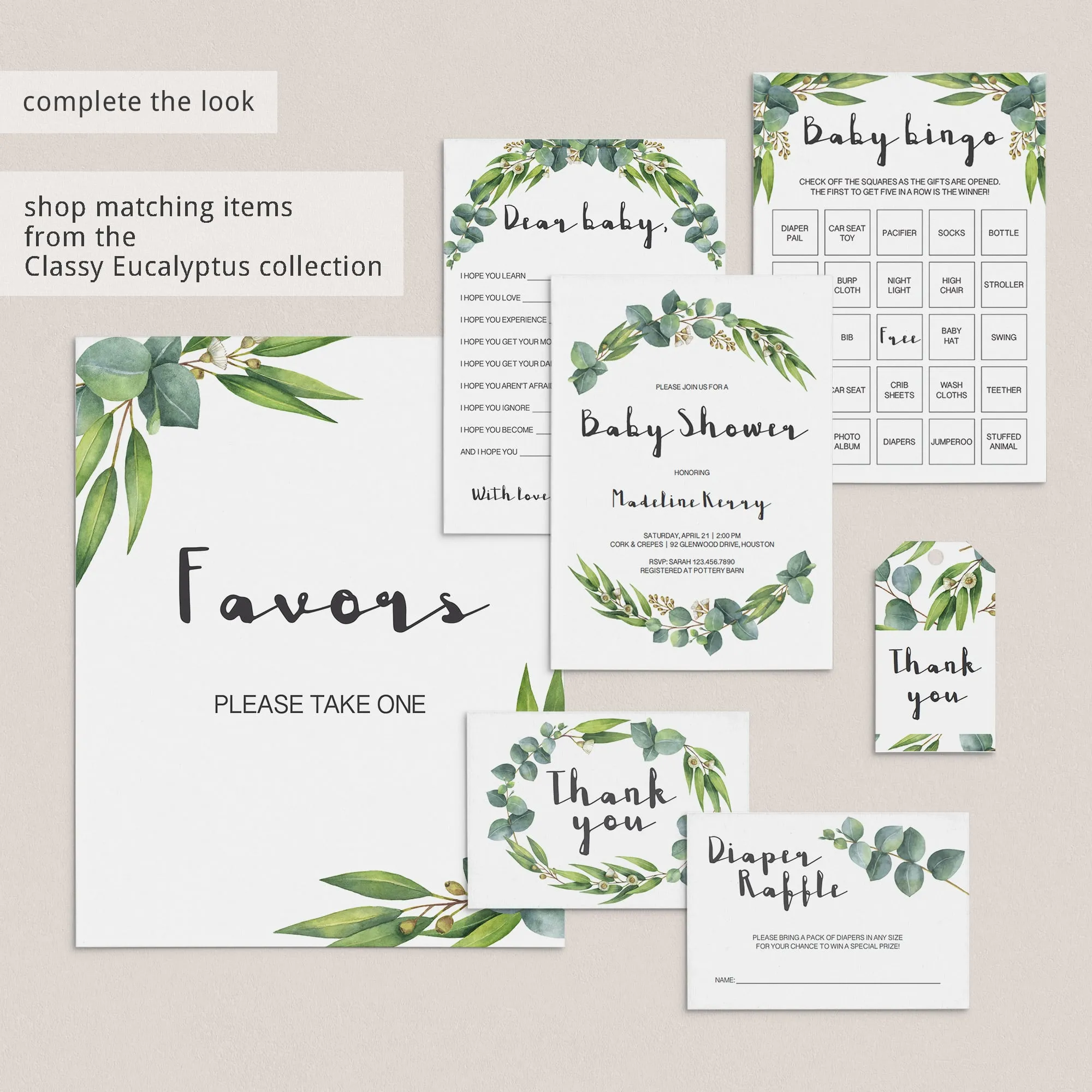 Diaper Raffle Sign Template Greenery Baby Shower Decorations