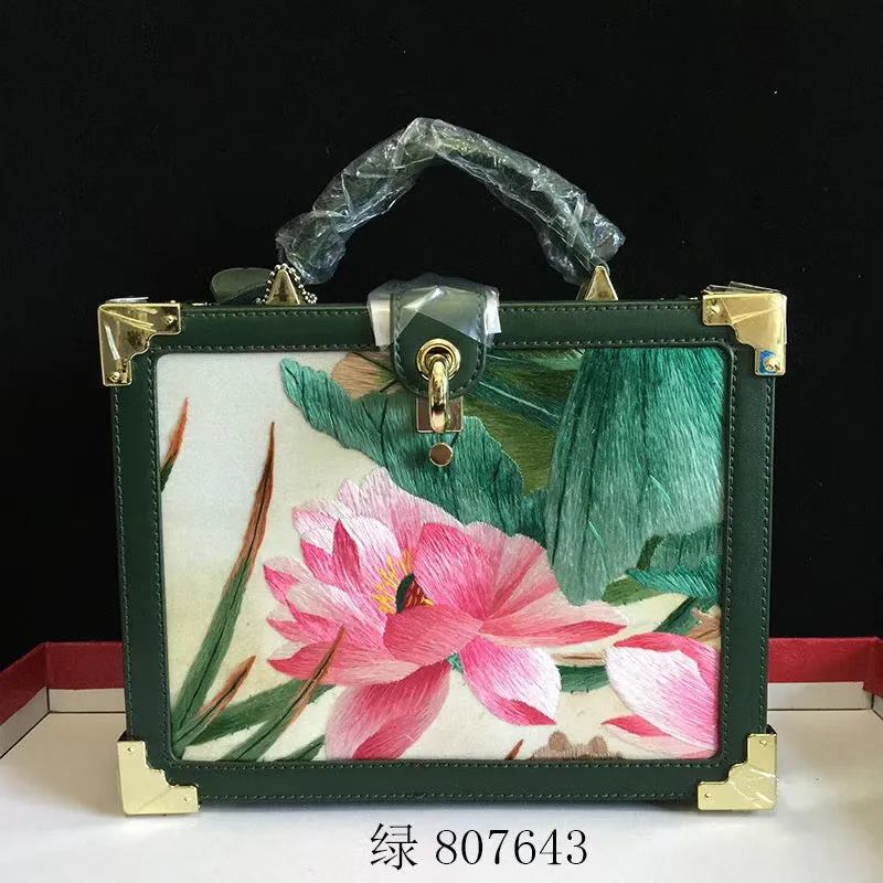 Fashionable hand su embroidery oxen leather bag retro antique box handbag female shoulderbag