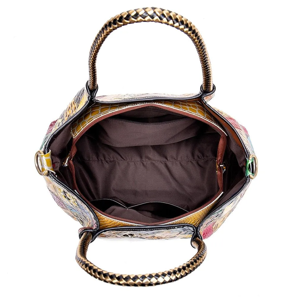 Floral Luxe Leather Shoulder Handbag