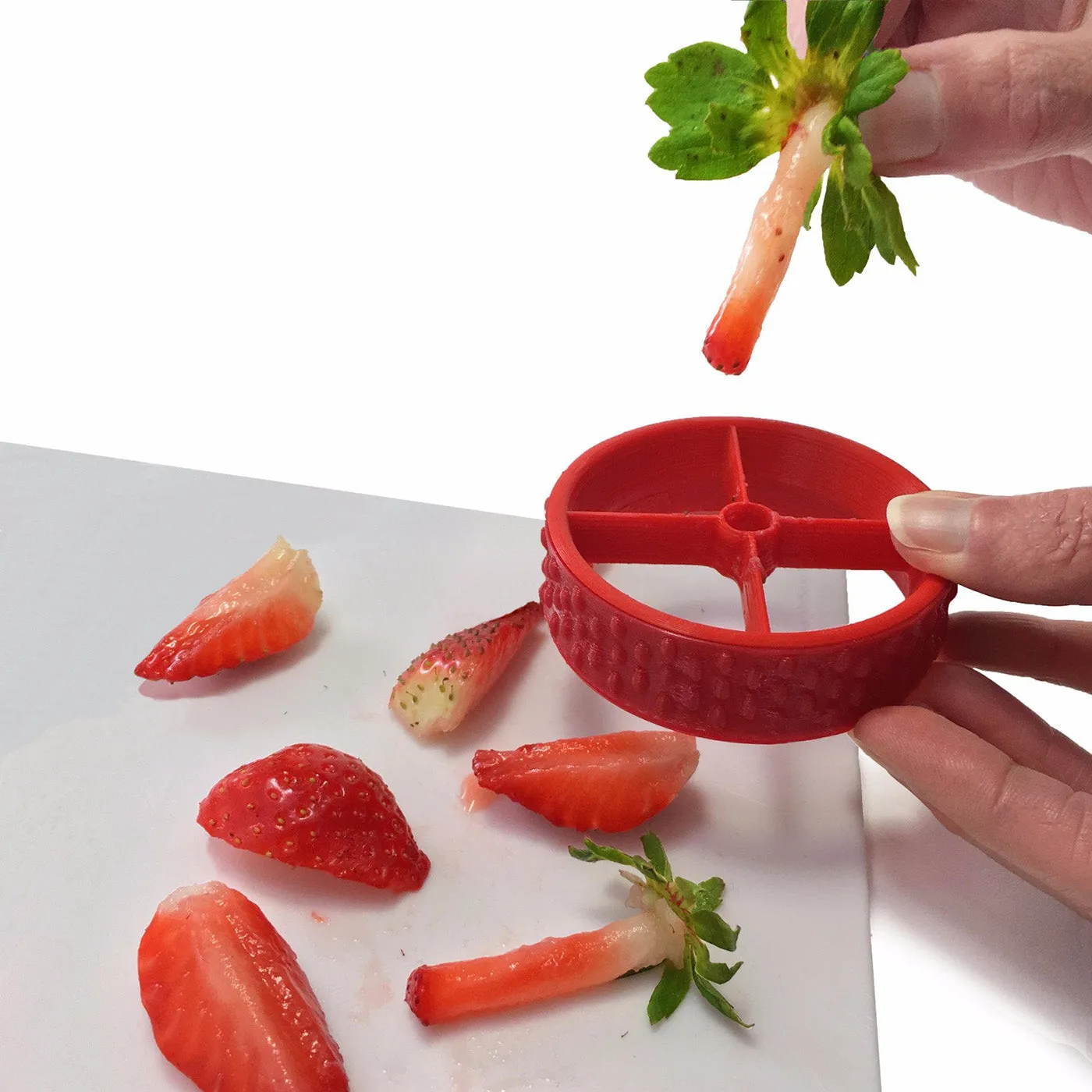 Fusionbrands PushBerry 2-in-1 Strawberry Huller & Slicer Tool, Red