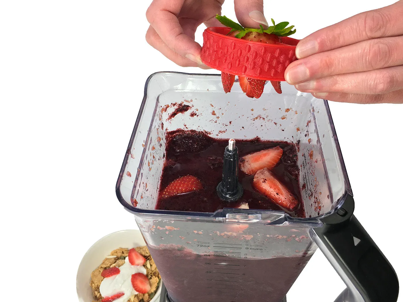 Fusionbrands PushBerry 2-in-1 Strawberry Huller & Slicer Tool, Red