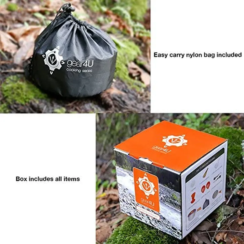 Gear4U Camping Cookware Kits - Bpa-Free Non-Stick Anodized Aluminum Mess Kits - Complete Lightweight Mini Folding Pot Kits with Utensils for Camping Hiking Backpacking and Survival Cooking