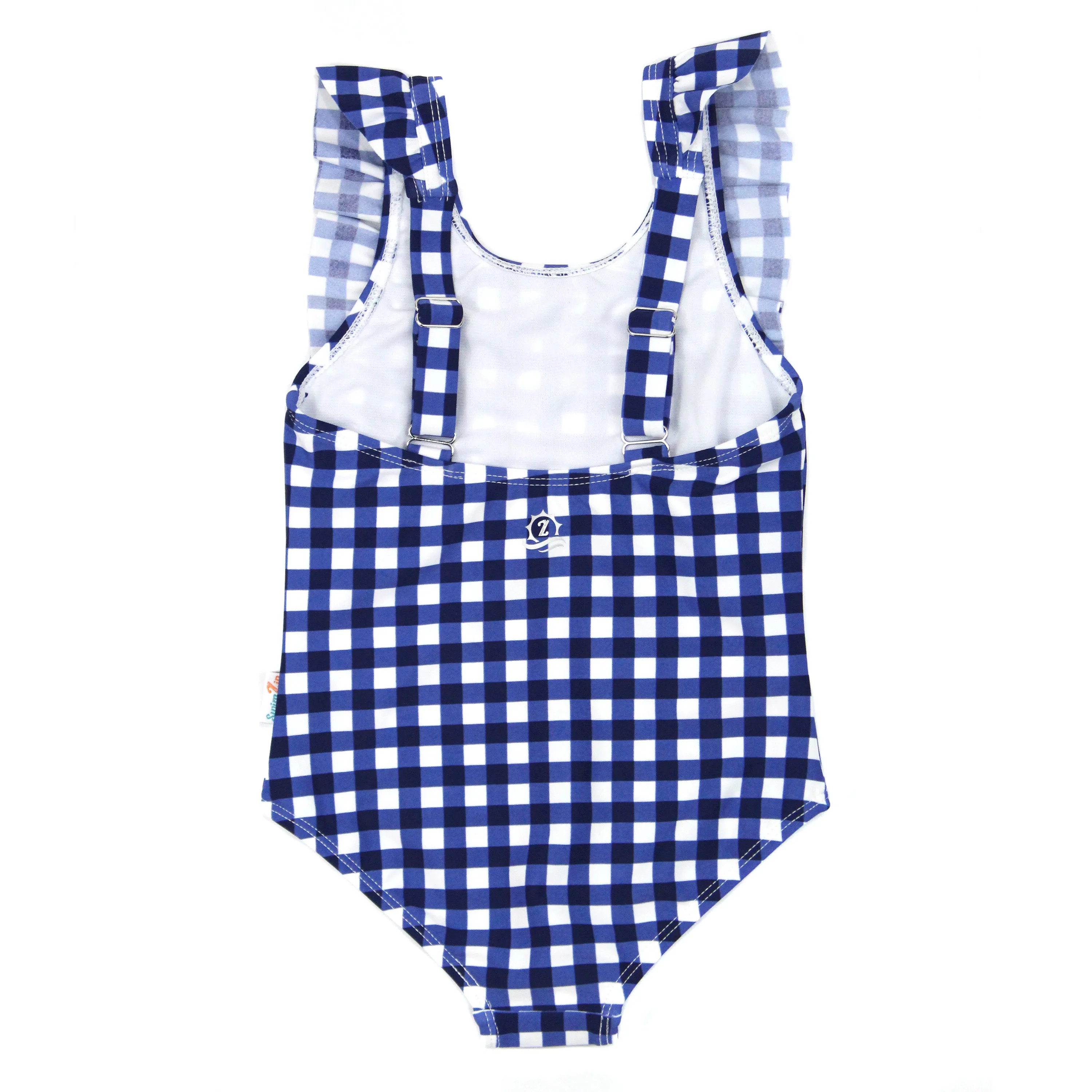Girls Ruffle One-Piece Swimsuit | "Too Sweet" Navy Gingham