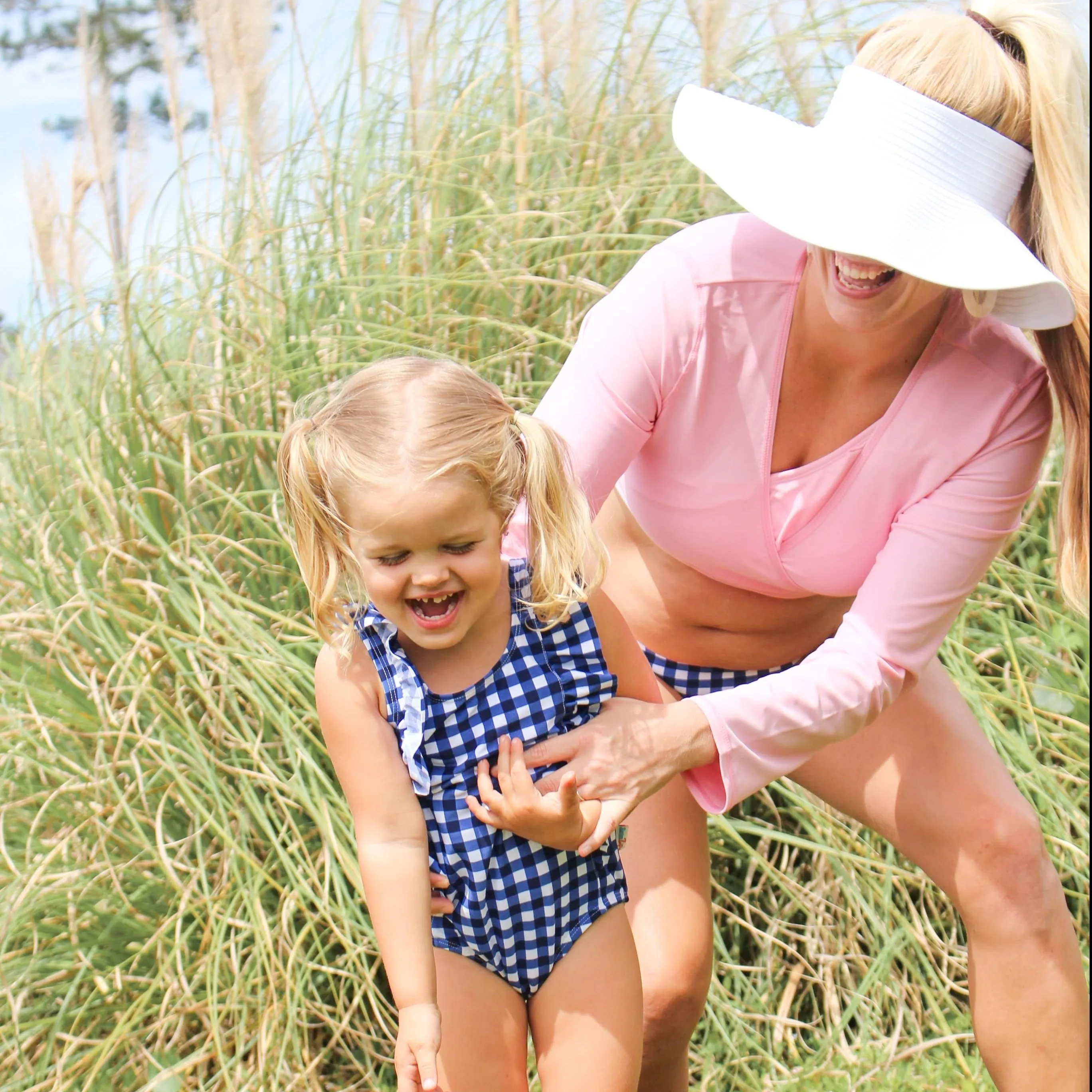 Girls Ruffle One-Piece Swimsuit | "Too Sweet" Navy Gingham