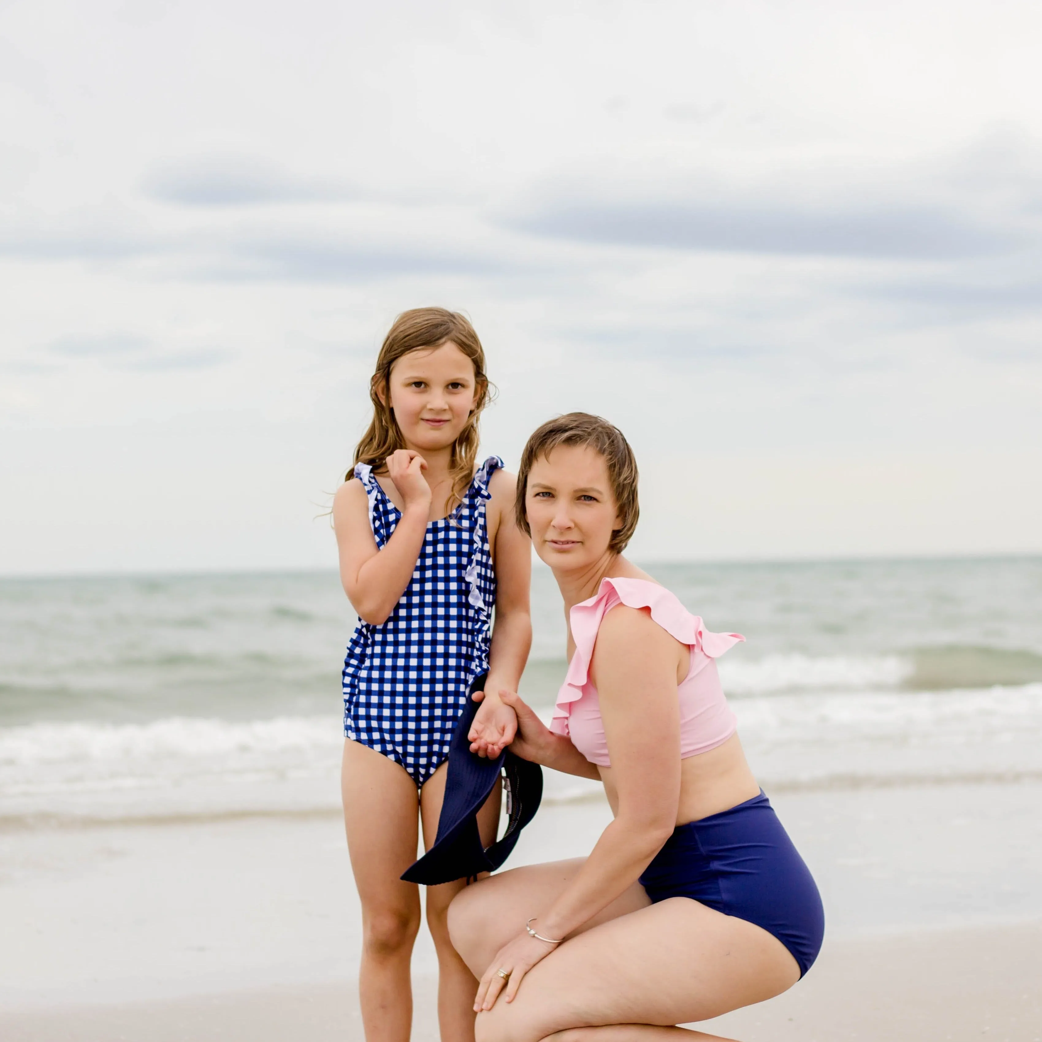 Girls Ruffle One-Piece Swimsuit | "Too Sweet" Navy Gingham