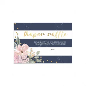 Gold and Navy Diaper Raffle Ticket Template - Florals and Stripes