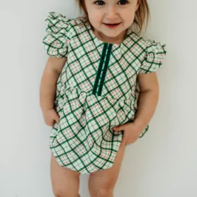 Infant Girl's Green Tartan Print Christmas Bubble Romper