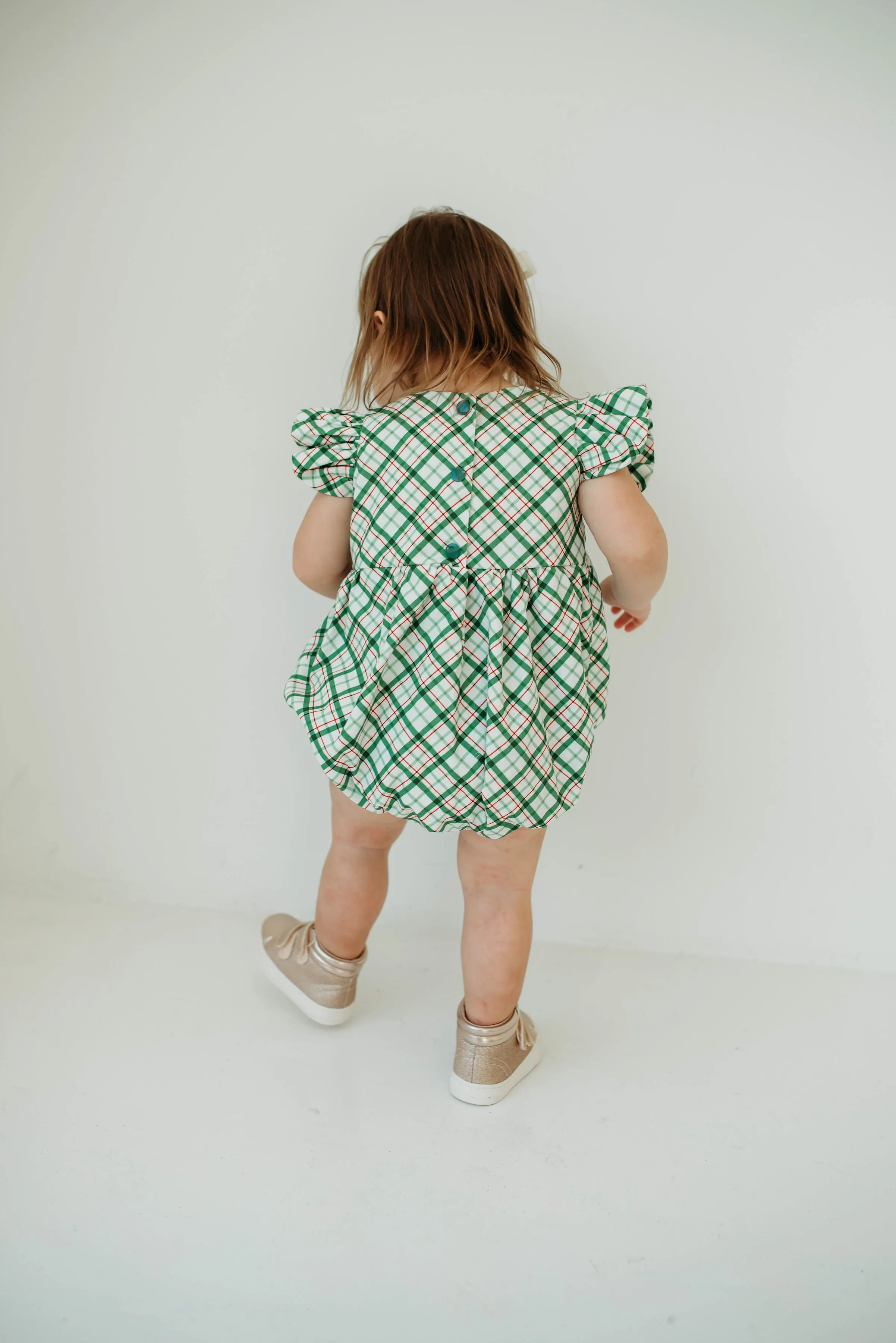 Infant Girl's Green Tartan Print Christmas Bubble Romper