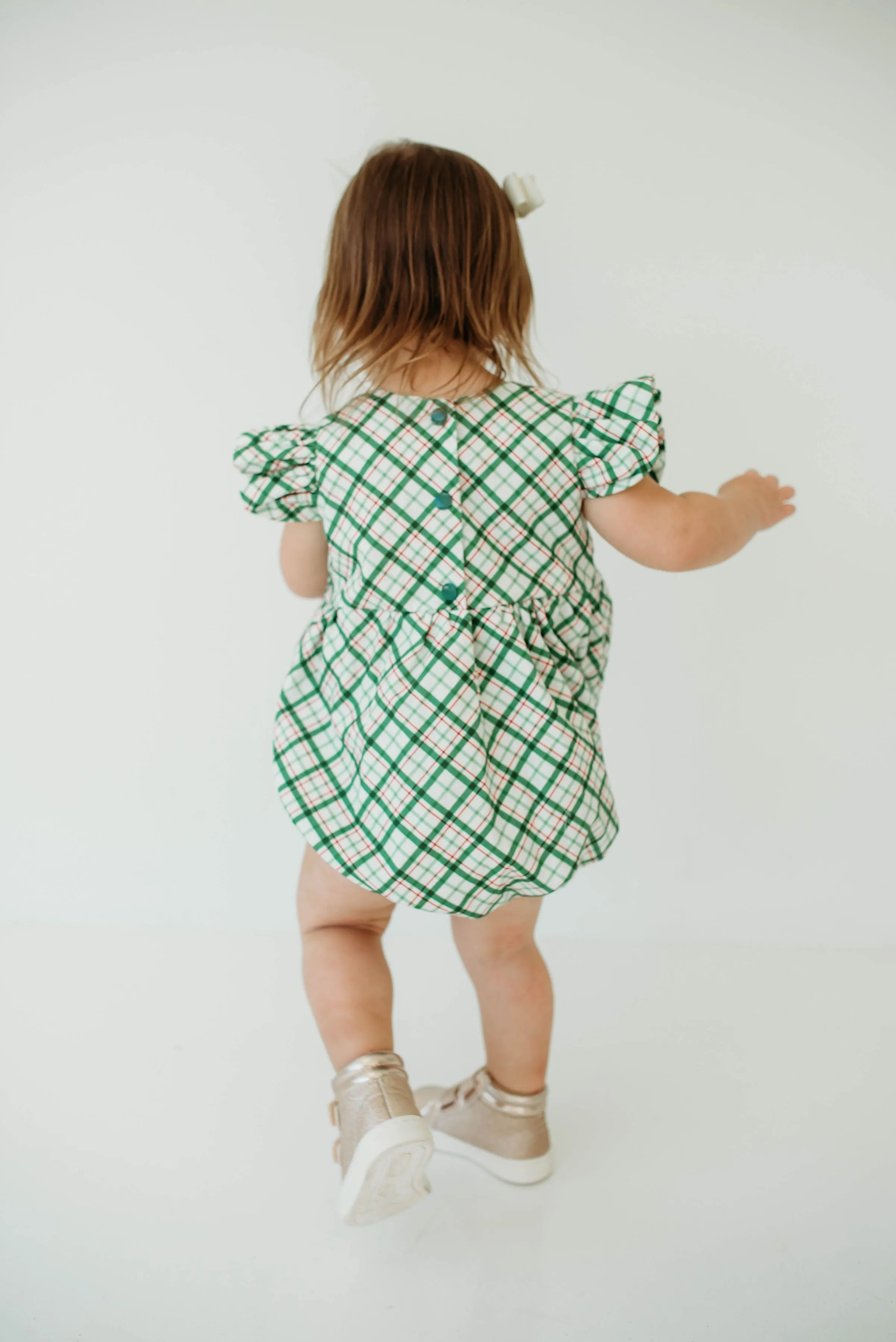Infant Girl's Green Tartan Print Christmas Bubble Romper