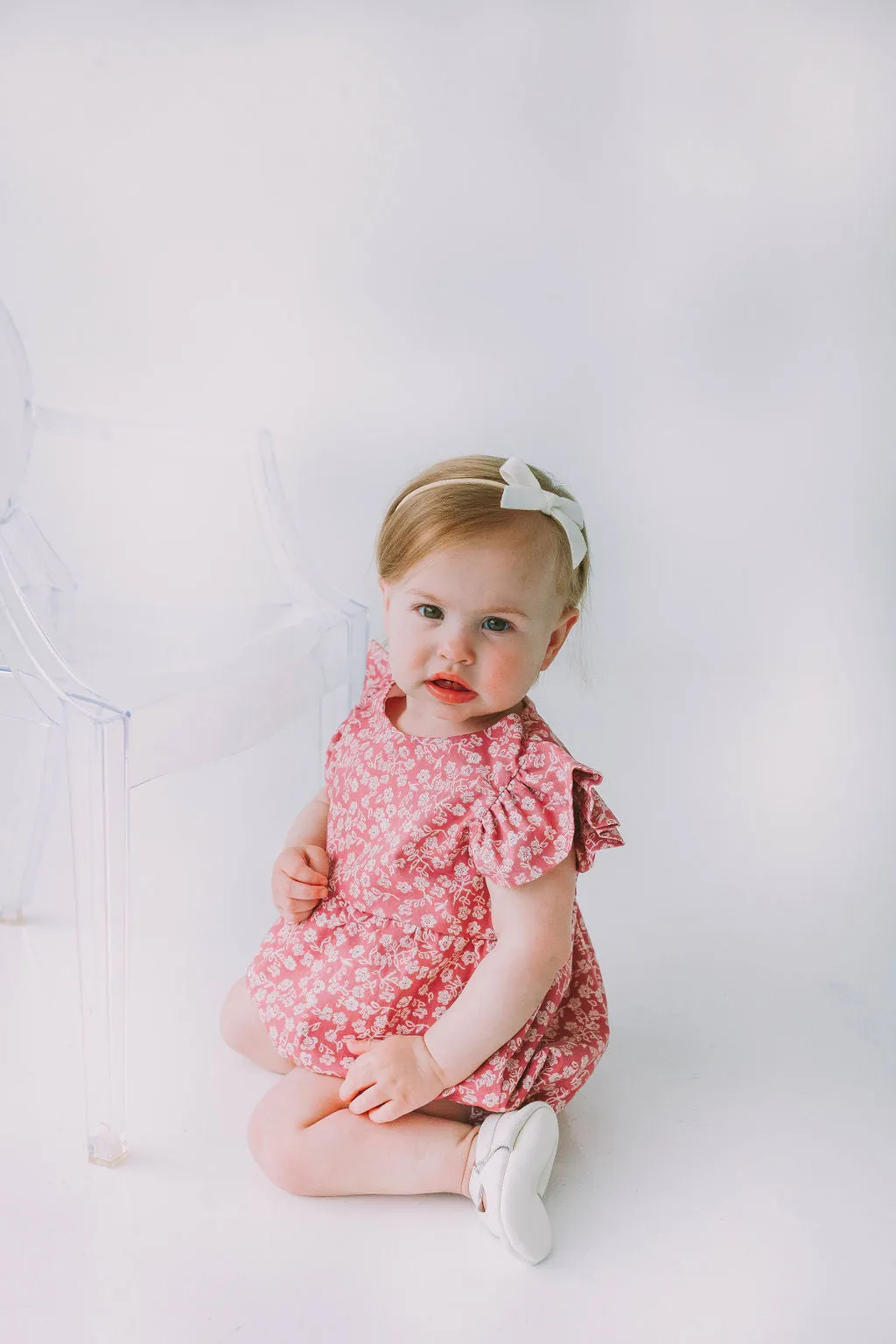 Infant Girl's Mauve and White Ditsy Floral Bubble Romper