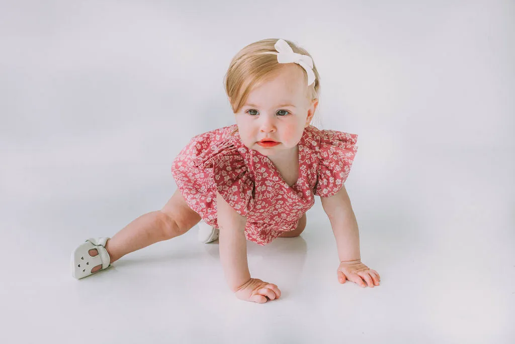 Infant Girl's Mauve and White Ditsy Floral Bubble Romper