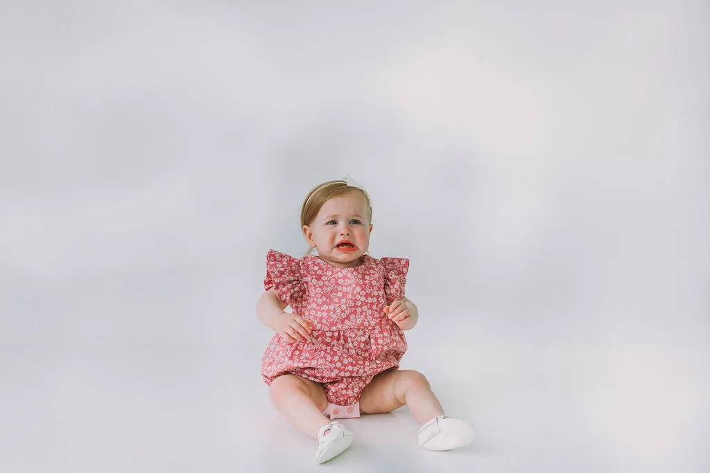 Infant Girl's Mauve and White Ditsy Floral Bubble Romper