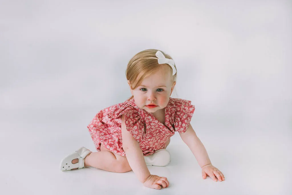 Infant Girl's Mauve and White Ditsy Floral Bubble Romper