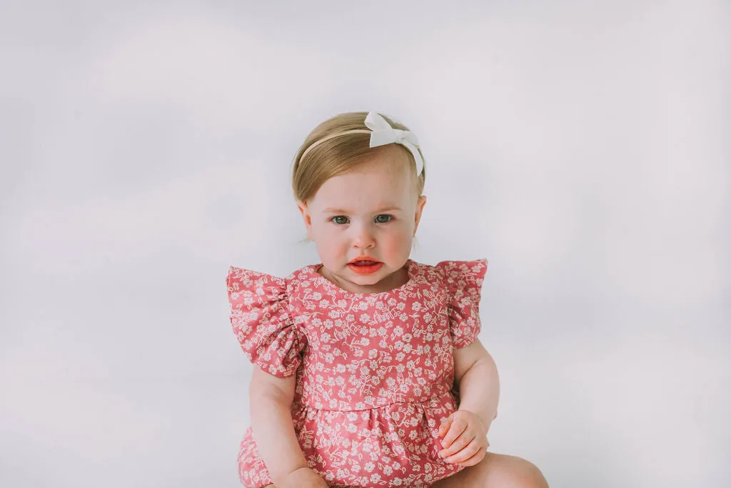 Infant Girl's Mauve and White Ditsy Floral Bubble Romper