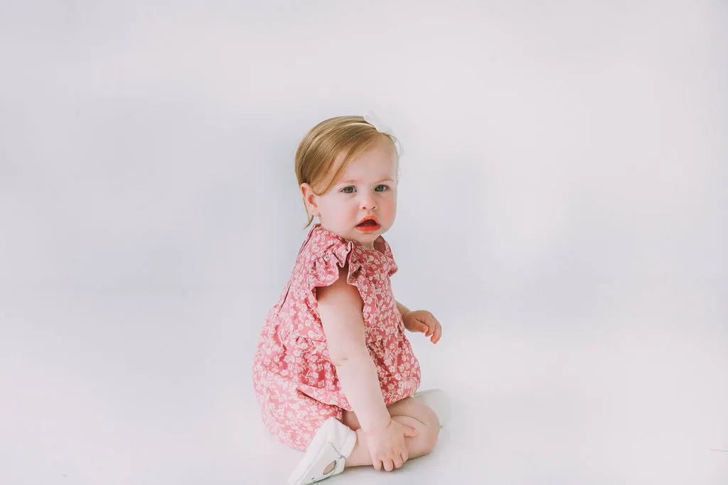 Infant Girl's Mauve and White Ditsy Floral Bubble Romper