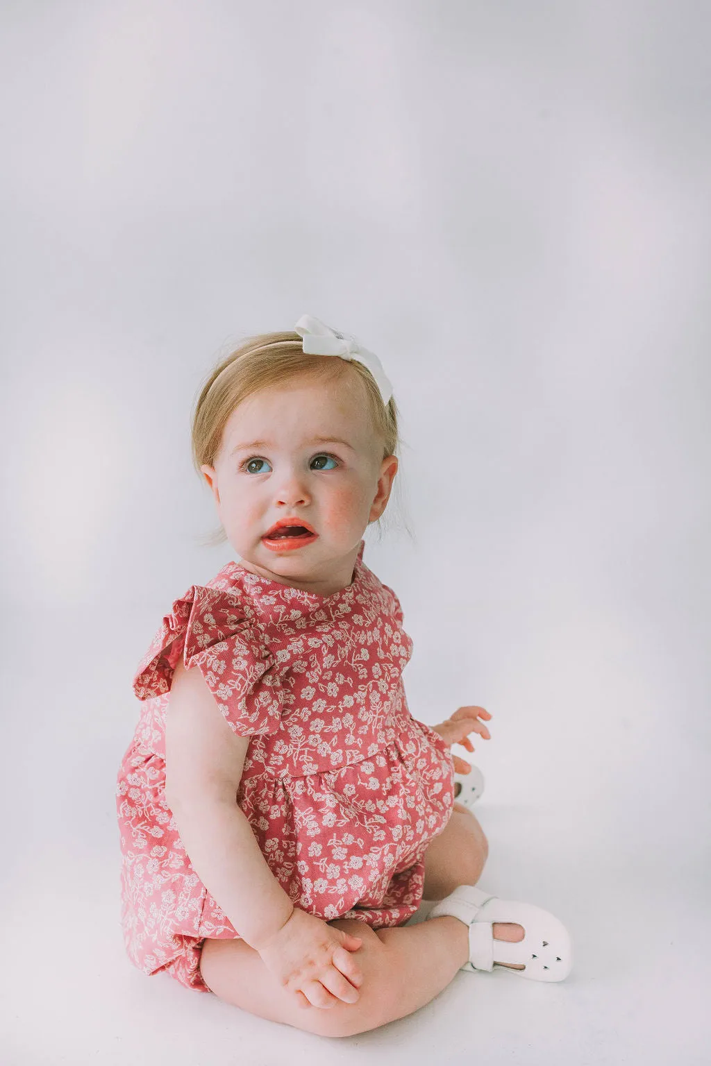 Infant Girl's Mauve and White Ditsy Floral Bubble Romper