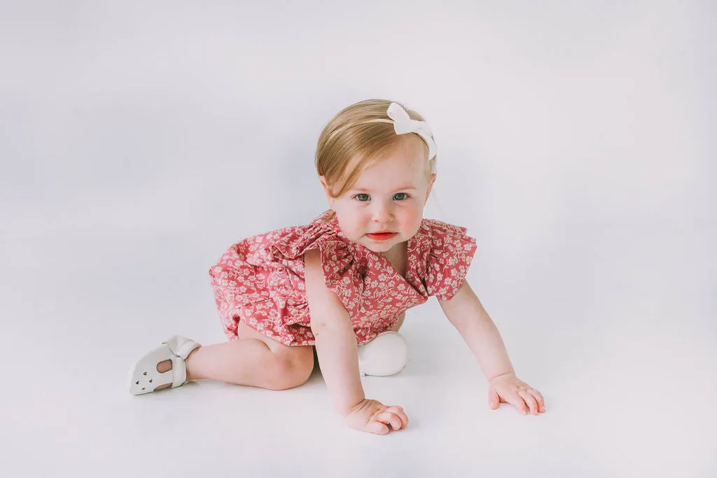 Infant Girl's Mauve and White Ditsy Floral Bubble Romper