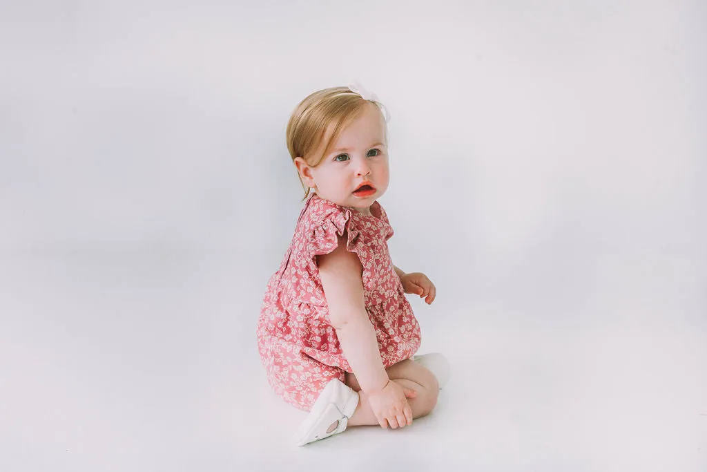 Infant Girl's Mauve and White Ditsy Floral Bubble Romper