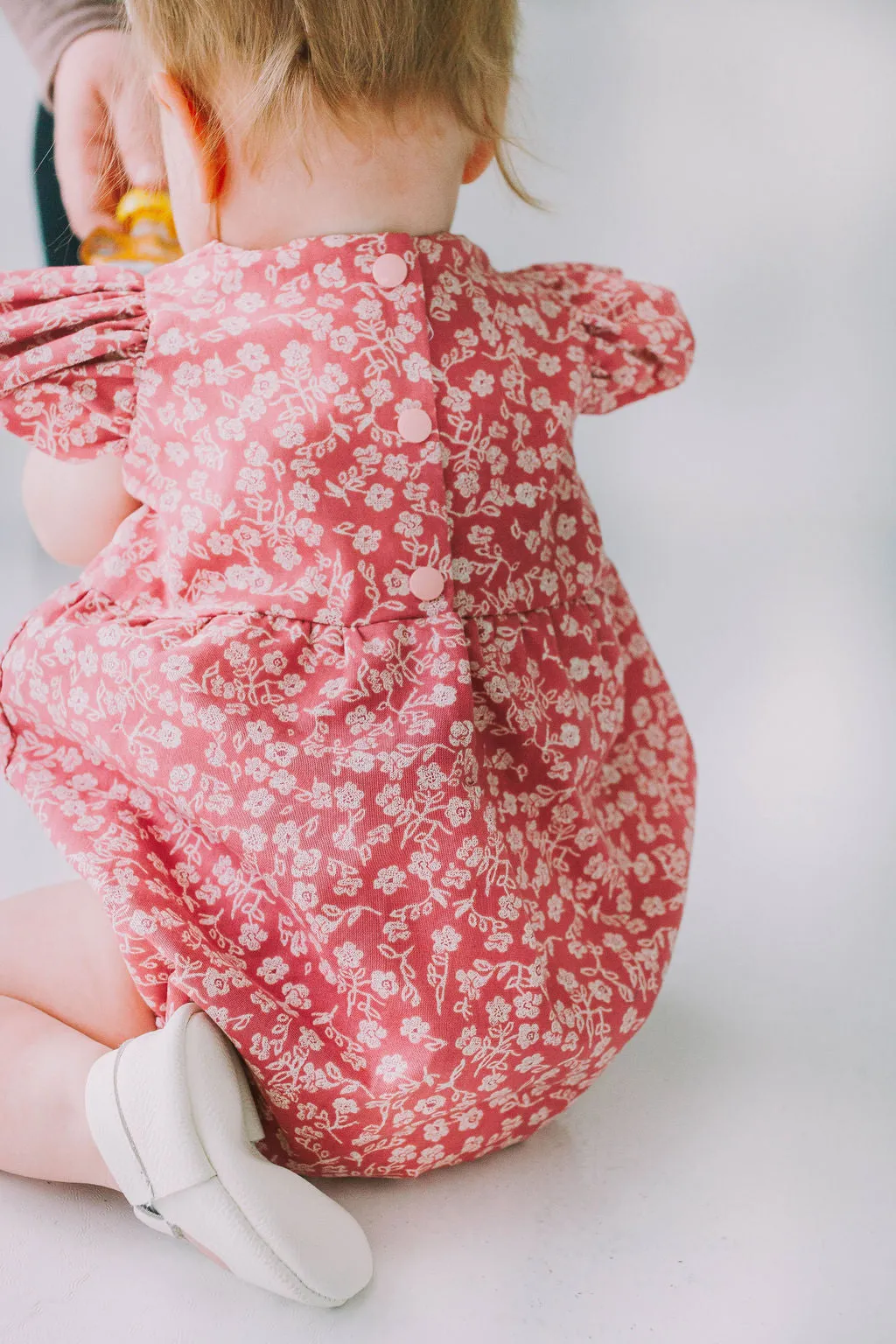 Infant Girl's Mauve and White Ditsy Floral Bubble Romper